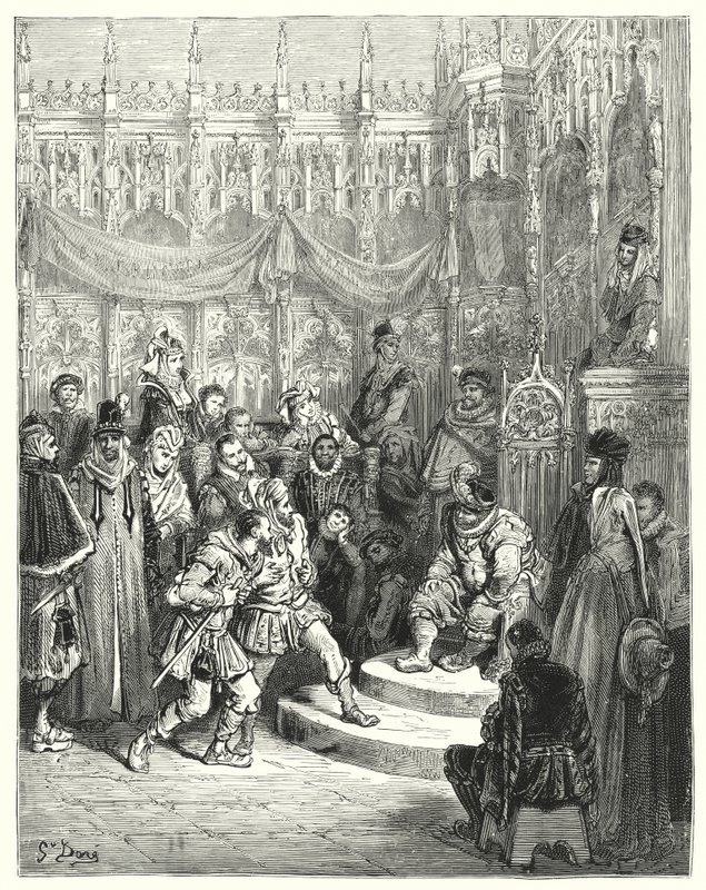 Gustave Dores Don Quixote: "Guvernør Sancho Panza administrerer rettferdighet" (gravering) av Gustave Dore