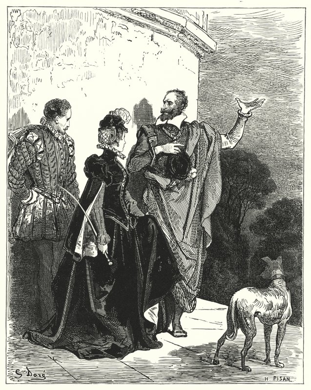 Gustave Dores Don Quijote: "Han gjorde hertugen og hertuginnen kjent med følelsene hans og ba om å få lov til å reise" (gravering) av Gustave Dore