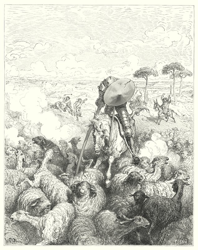Gustave Dores Don Quijote: "Han ladet skvadronen av sauer" (gravering) av Gustave Dore