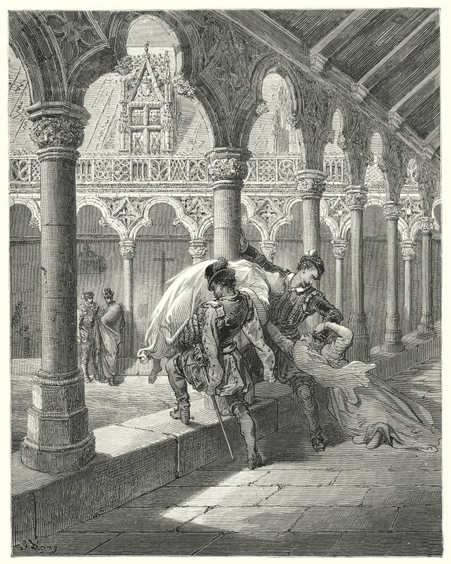 Gustave Dores Don Quijote: "Lucinda fant seg selv i hans makt, falt i svime" (gravering) av Gustave Dore
