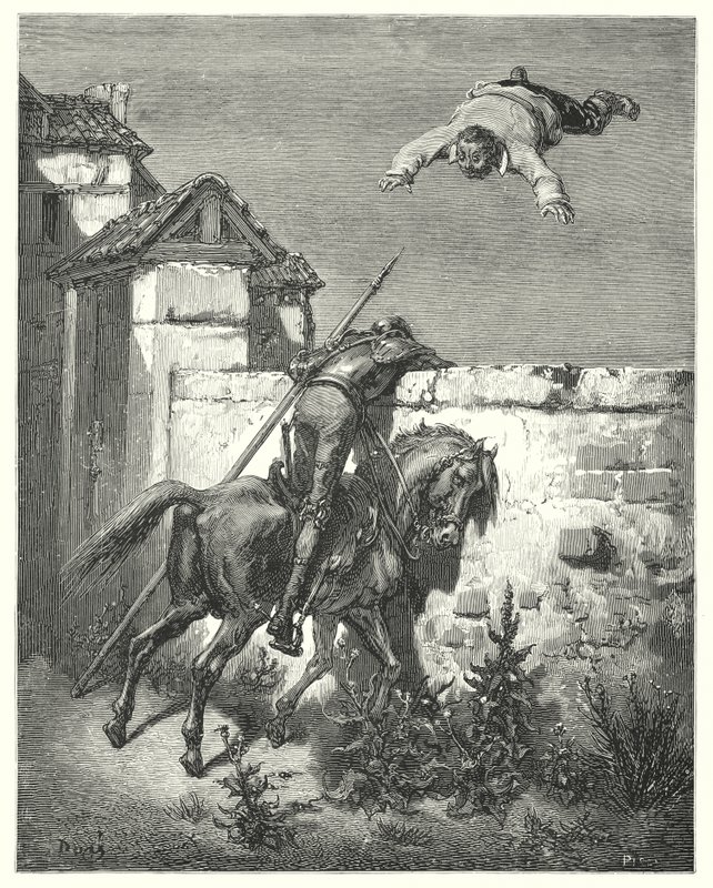Gustave Dores Don Quijote: "Jo mer han stormet, jo mer slengte de og lo" (gravering) av Gustave Dore