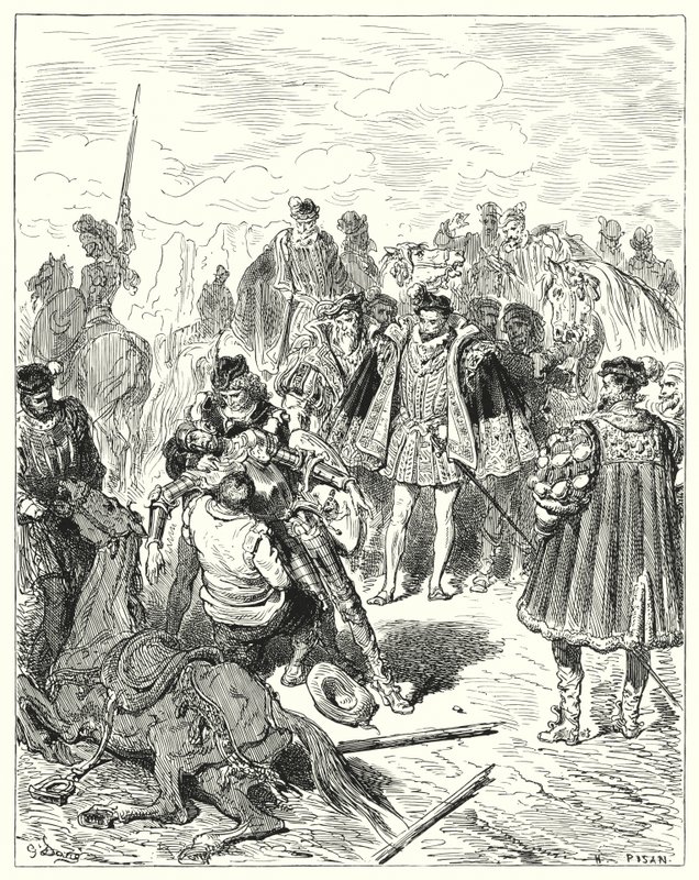 Gustave Dores Don Quijote: "De fant ham blek og kaldsvette" (gravering) av Gustave Dore