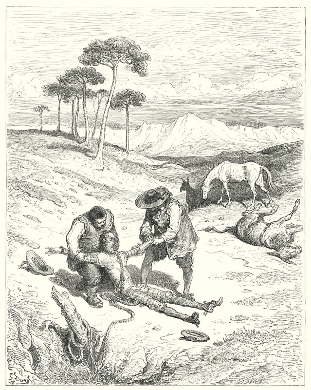 Gustave Dores Don Quijote: "De fant ut at øynene hans var lukket, som om han hadde sovnet" (gravering) av Gustave Dore