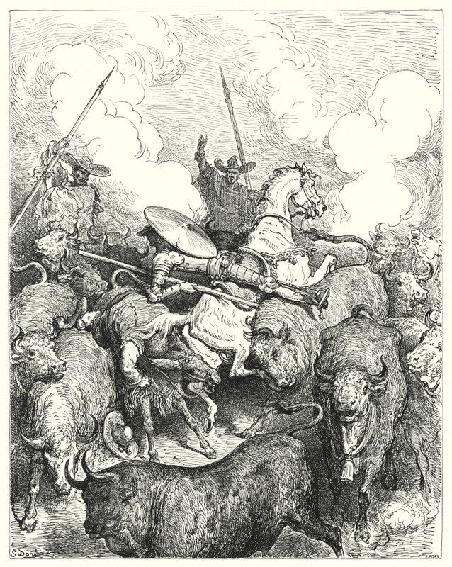 Gustave Dores Don Quijote: "De trampet dem under foten i en ubarmhjertig hastighet" (gravering) av Gustave Dore