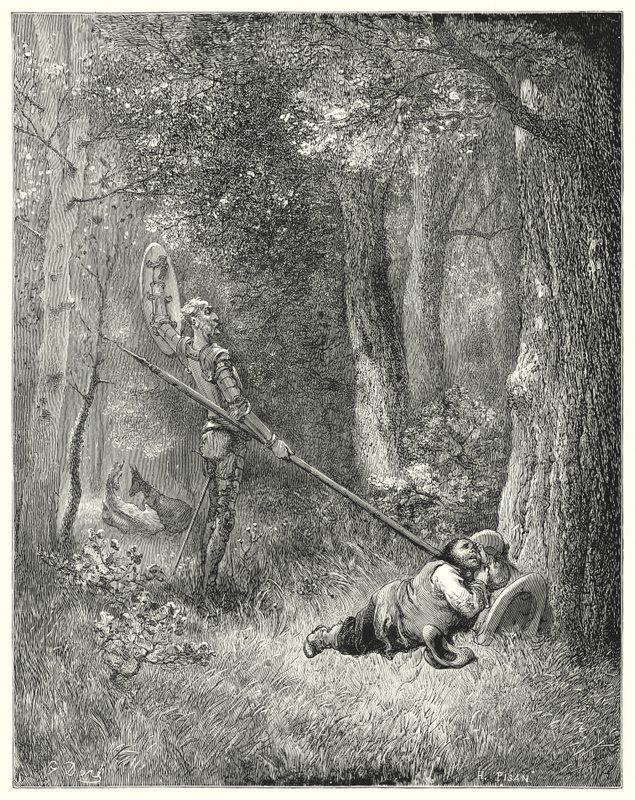 Gustave Dores Don Quijote: "Til all denne fine utformingen svarte Sancho ikke et ord" (gravering) av Gustave Dore