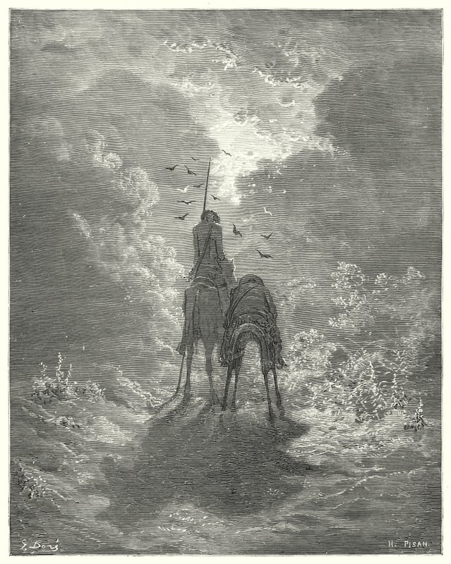 Gustave Dores Don Quijote: "Vi sov så godt som om vi hadde fire fjærsenger under oss" (gravering) av Gustave Dore