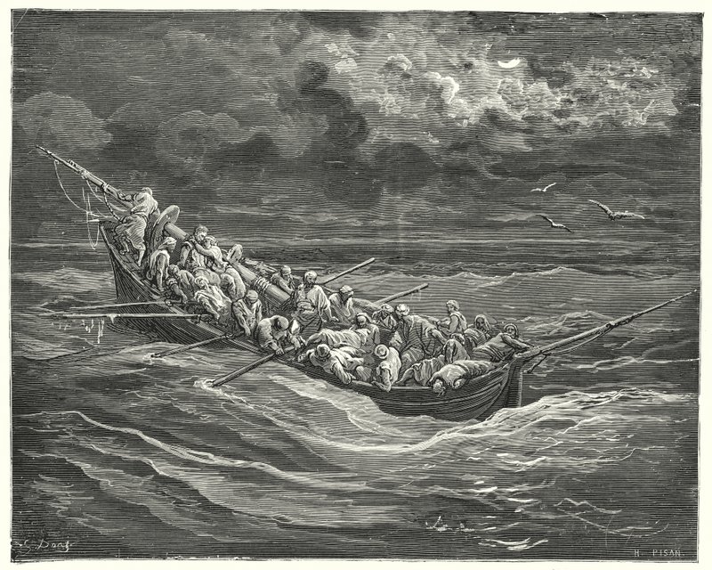Gustave Dores Don Quijote: "Zoraida gjemte alt dette mens ansiktet hennes, for at hun ikke skulle se faren sin" (gravering) av Gustave Dore