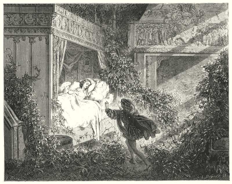 Tornerose; Tornerose (gravering) av Gustave Dore