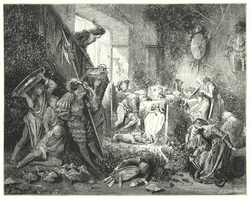 Tornerose; Tornerose (gravering) av Gustave Dore