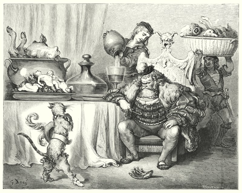 Mesterkatten eller puss i støvler; Puss In Boots (gravering) av Gustave Dore