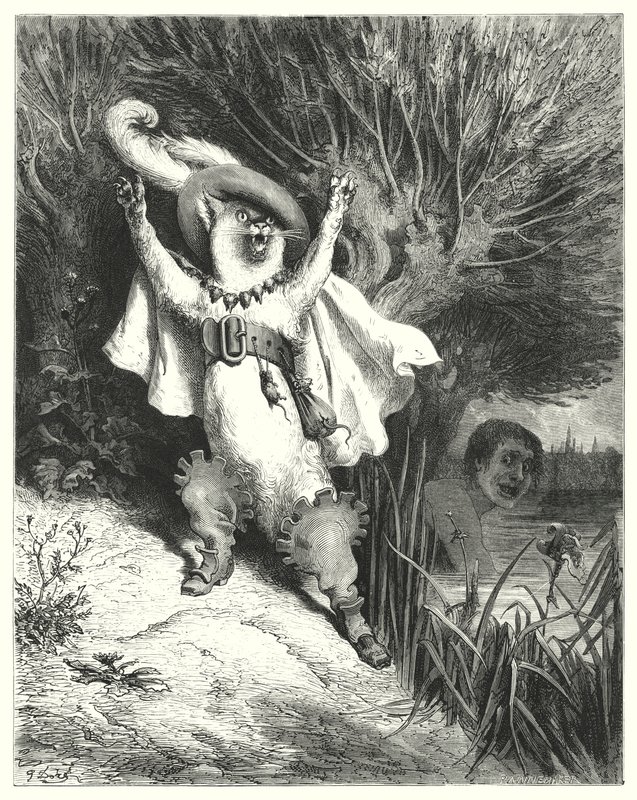Mesterkatten eller puss i støvler; Puss In Boots (gravering) av Gustave Dore