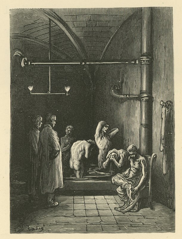 Menn i badene på Tilfluktshuset av Gustave Dore