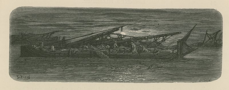 Folk på dekket av en båt på Themsen av Gustave Dore