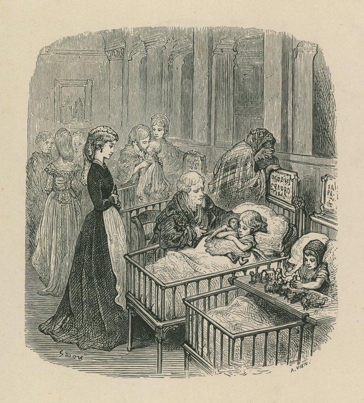 Scene fra et sykehus i London av Gustave Dore