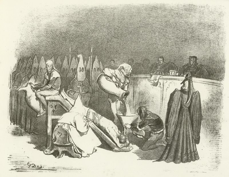 Inkvisisjonen - Tortur ved vann (gravyr) av Gustave Dore