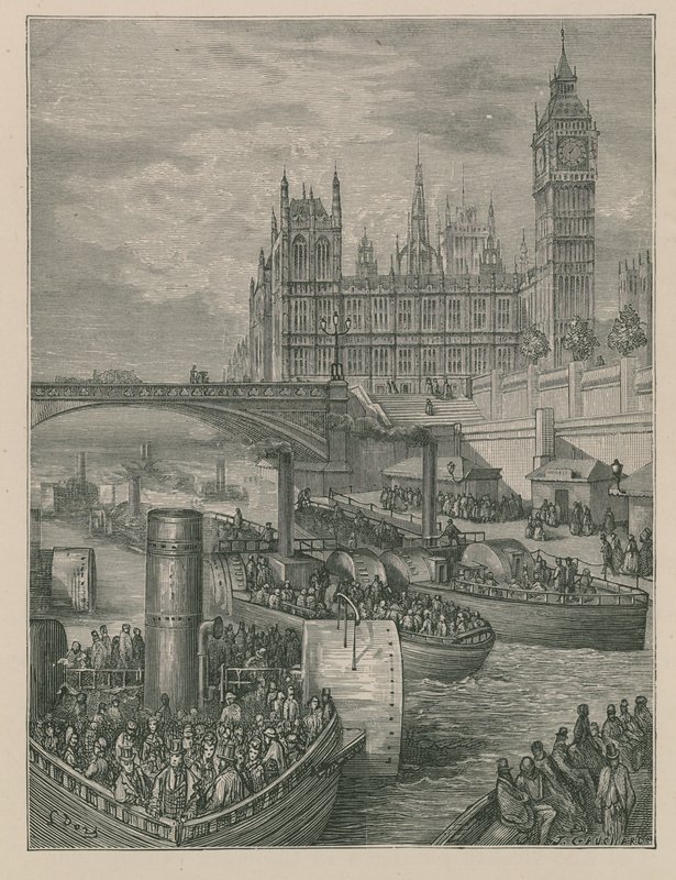 Westminster Stairs - Steamers Leaving av Gustave Dore