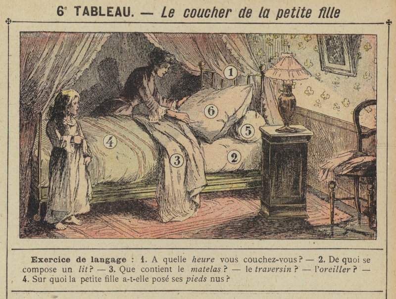 Den lille jentas sengetid (farge litho) av Gustave Fraipont