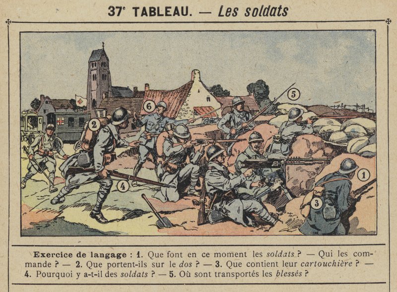 Soldatene (farge litho) av Gustave Fraipont