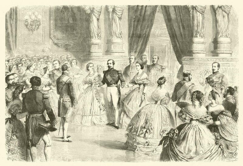 Danser kvadrille på et fransk keiserlig baneball (gravering) av Gustave Janet