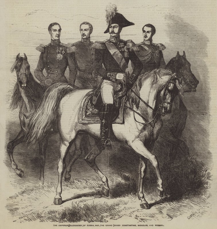 Keiser Alexander av Russland, og storhertugene Konstantin, Nicholas og Michael av Gustave Janet