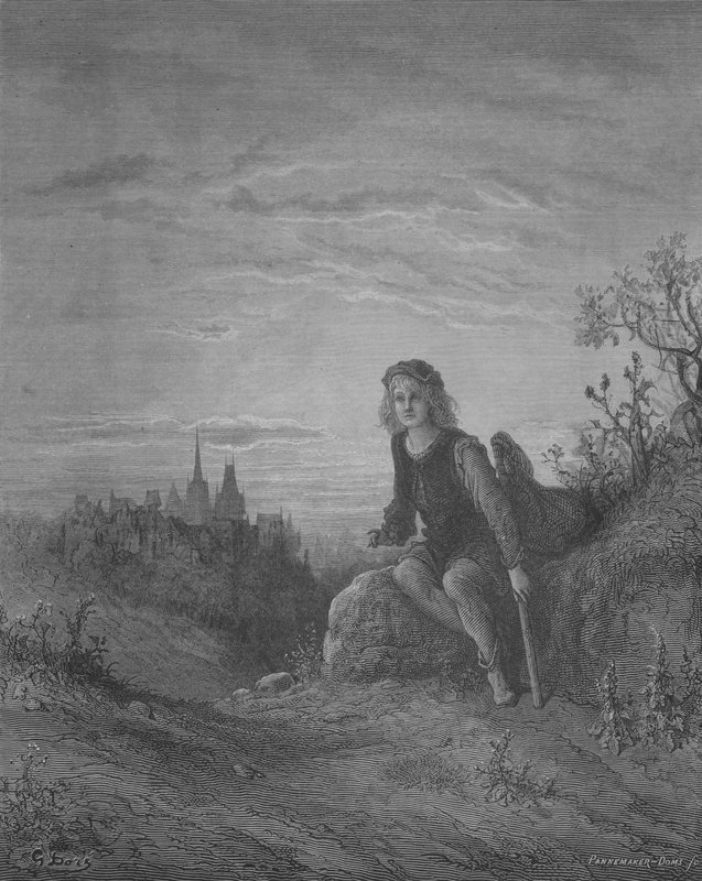 Dick Whittington lytter til Highgate Bells av Gustave after Dore