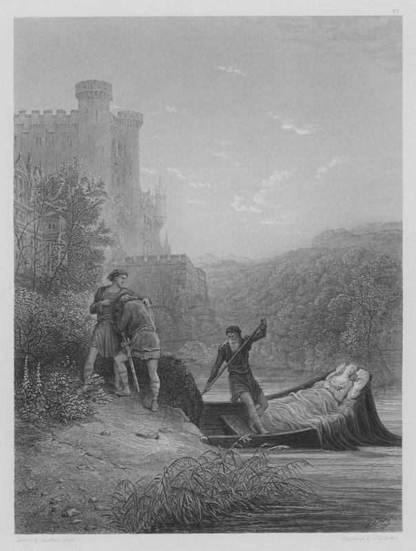 Torre og Lavaine tar farvel med kroppen til Elaine av Gustave after Dore
