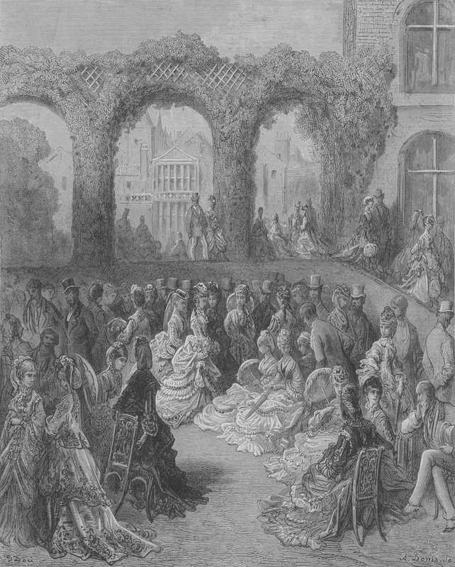 En morgen i en aristokratisk hage, Holland-House av Gustave after Dore