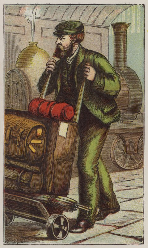 Railway Porter (farge litho) av H.W. (after) Petherick