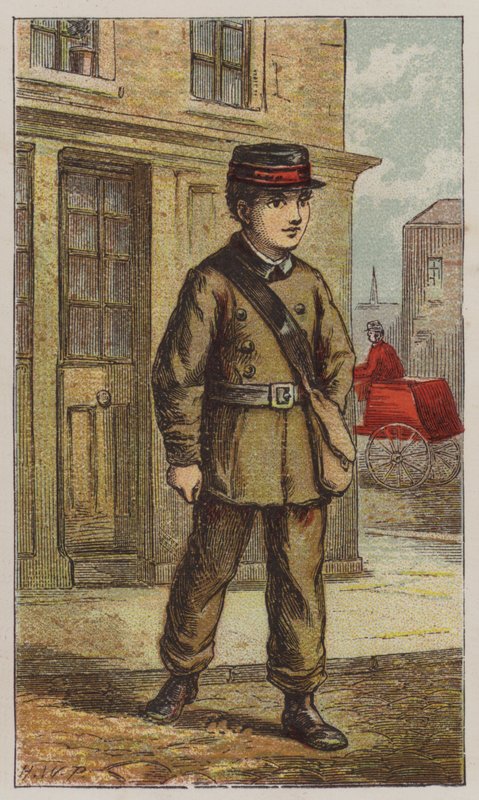 Telegraph Boy (farge litho) av H.W. (after) Petherick
