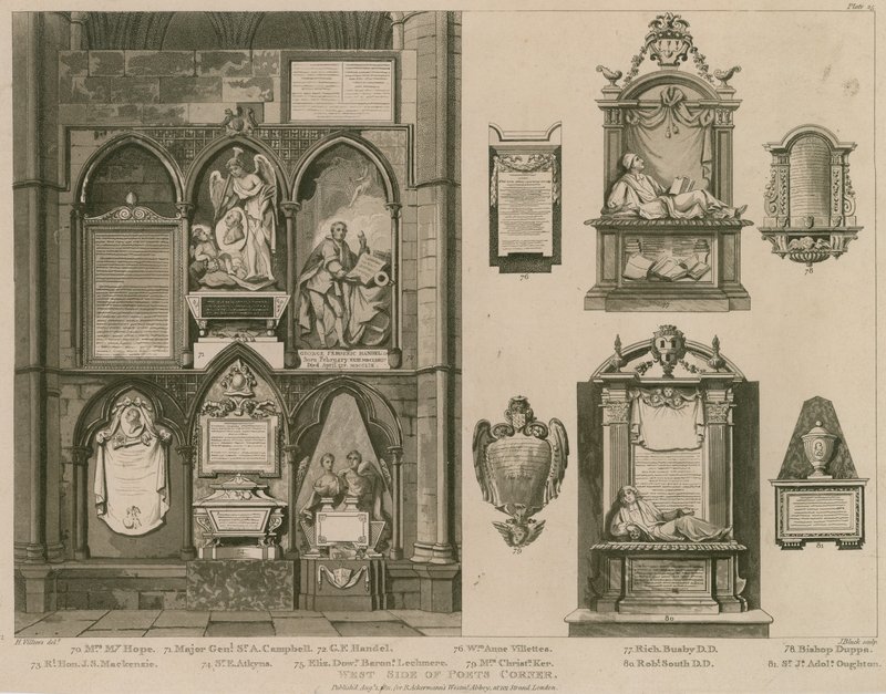 Vestsiden av Poets Corner, Westminster Abbey, London av H. Villiers