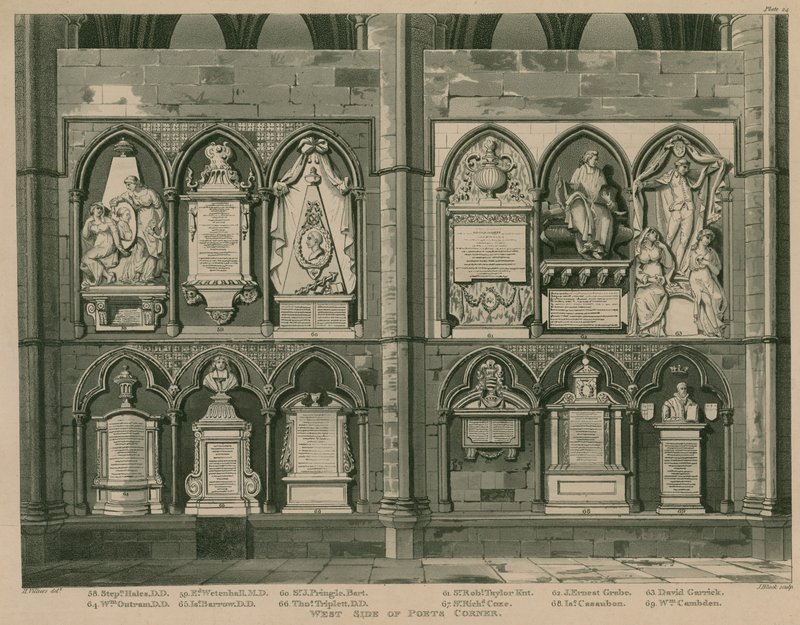 Vestsiden av Poets Corner, Westminster Abbey, London av H. Villiers