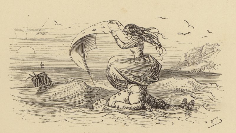 Arabella redder Sur Guy fra å drukne (gravering) av Hablot Knight Browne
