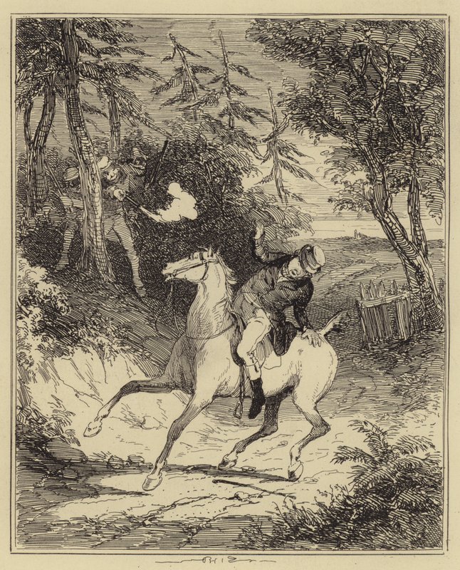 Luddittene skyter Mr Horsfall (gravering) av Hablot Knight (1815 92) (after) Browne