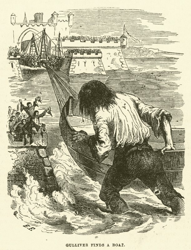 Gulliver finner en båt (gravering) av after Hablot Knight Browne
