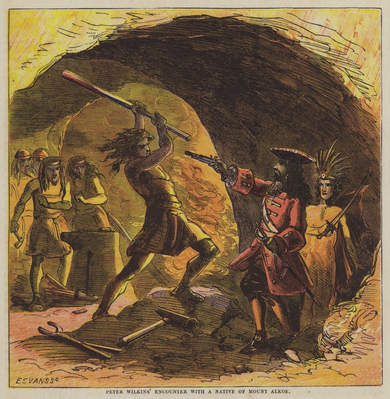 Peter Wilkins' møte med en innfødt fra Mount Alkoe (farge litho) av after Hablot Knight Browne