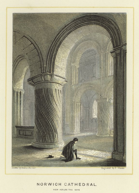 Norwich Cathedral, utsikt over skipet av Hablot Knight Browne