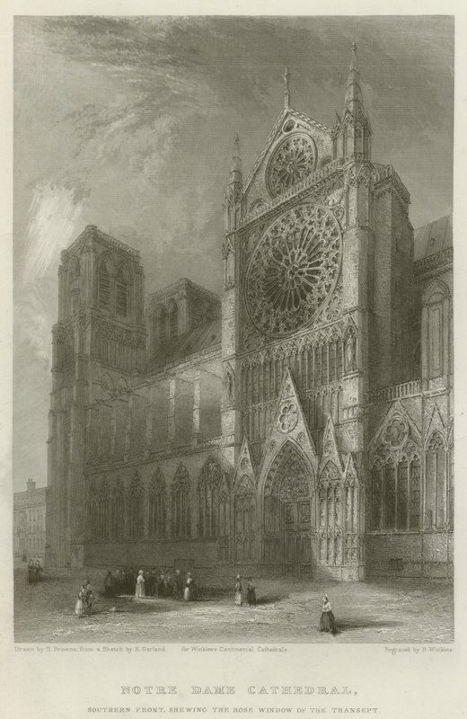 Notre Dame-katedralen, sørfronten, viser rosevinduet til transeptet av Hablot Knight Browne