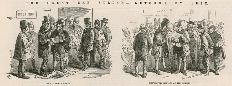 The Great Cab Strike - skisser av Phiz av Hablot Knight Browne