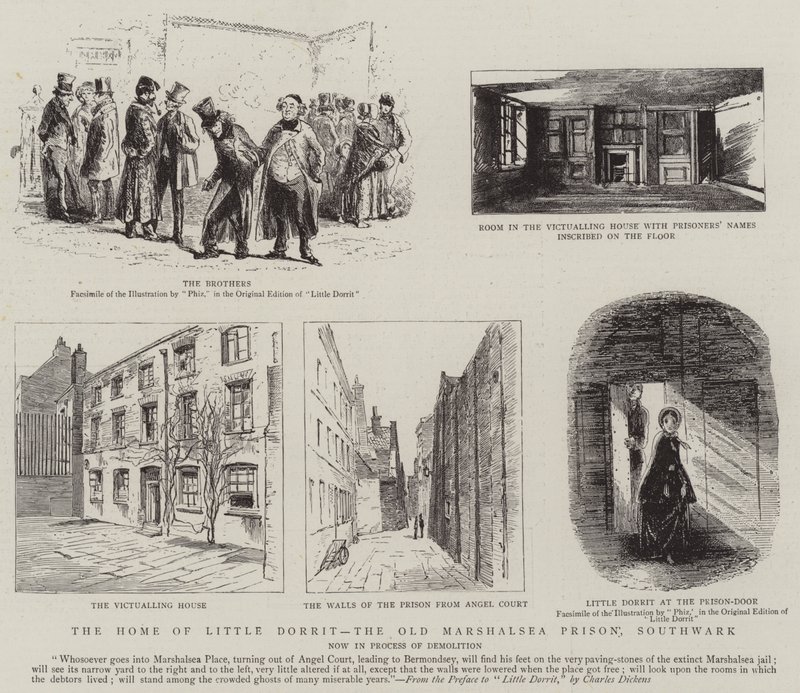 Hjemmet til Lille Dorrit, Old Marshalsea Prison, Southwark av Hablot Knight Browne