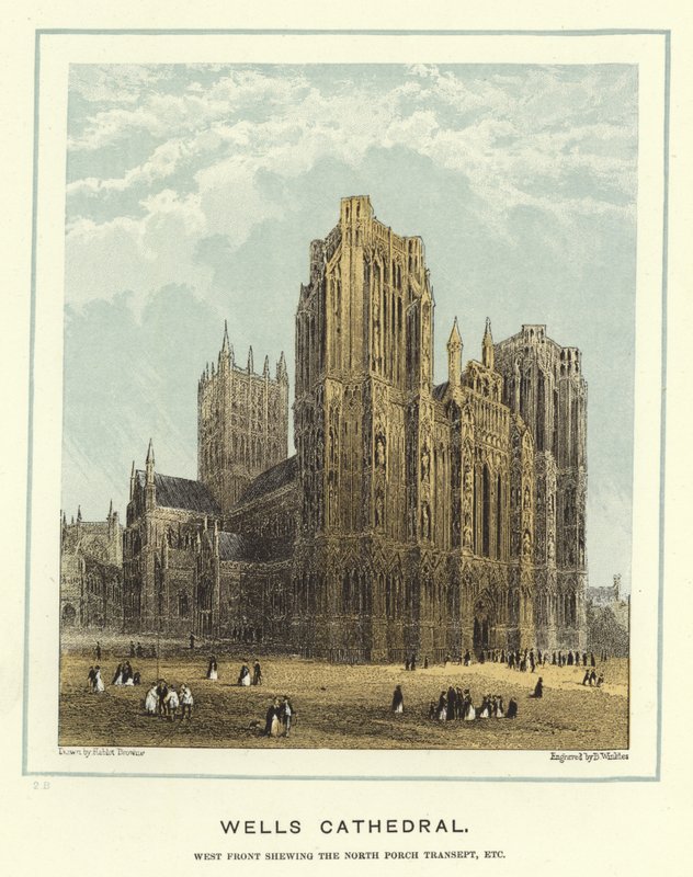 Wells Cathedral, vestfront som viser den nordlige verandaens tverrarm, etc av Hablot Knight Browne
