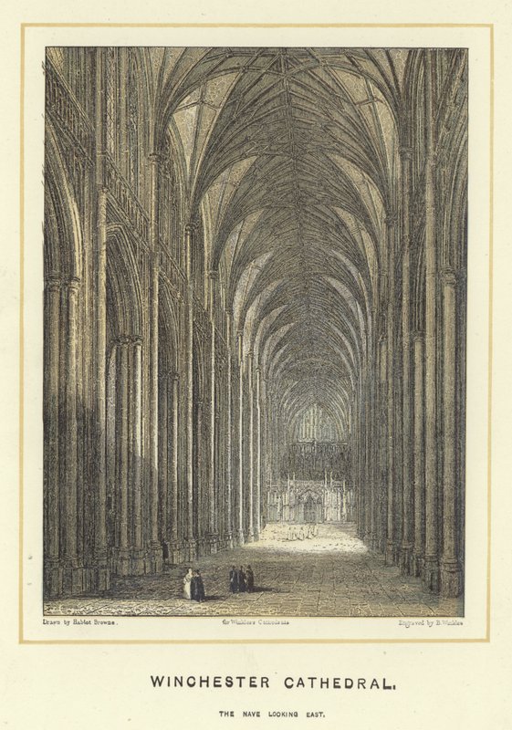 Winchester Cathedral, skipet ser østover av Hablot Knight Browne