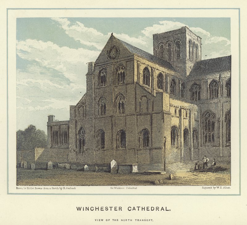 Winchester Cathedral, utsikt over det nordlige transeptet av Hablot Knight Browne