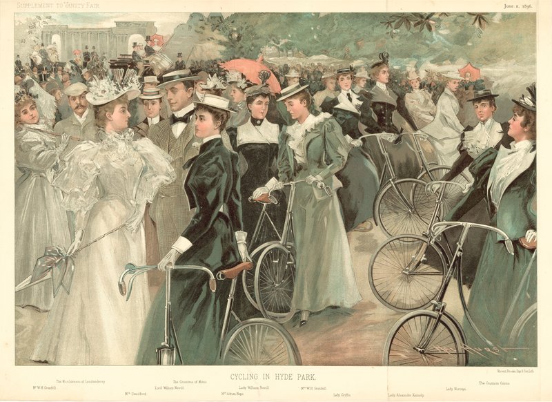 Sykling i Hyde Park (fargelitografi) av Hal Hurst
