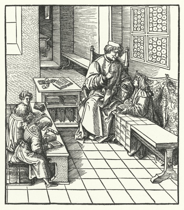 Erkehertug Maximilian av Østerrike på skolen som barn (gravering) av Hans (after) Burgkmair