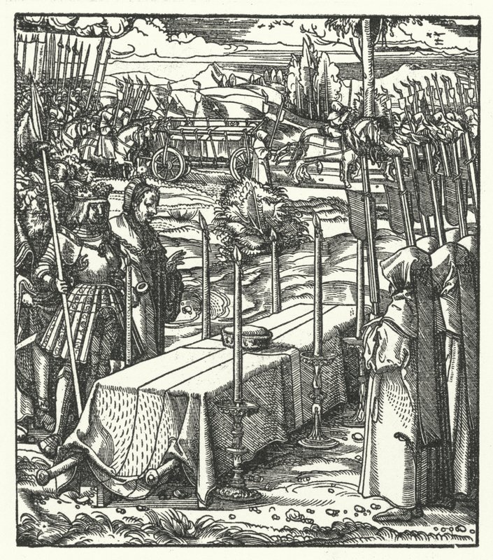 Erkehertug Maximilian av Østerrike ved siden av kisten til den myrdede Louis de Bourbon, prins-biskop av Liege av Hans (after) Burgkmair