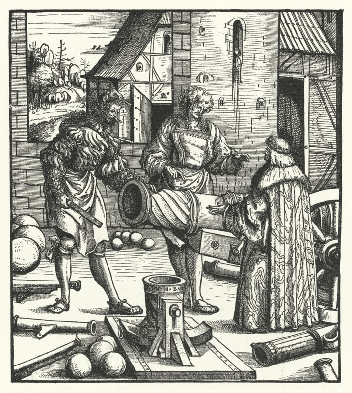 Erkehertug Maximilian av Østerrike rådgiver våpensmeder (gravering) av Hans (after) Burgkmair