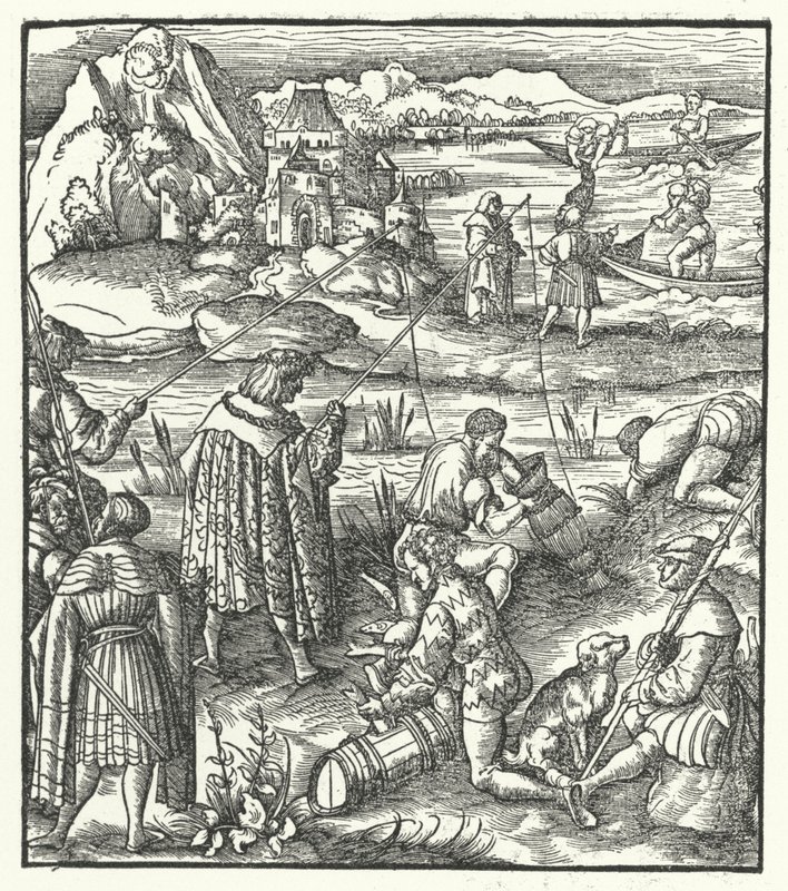Erkehertug Maximilian av Østerrike fisker (gravering) av Hans (after) Burgkmair