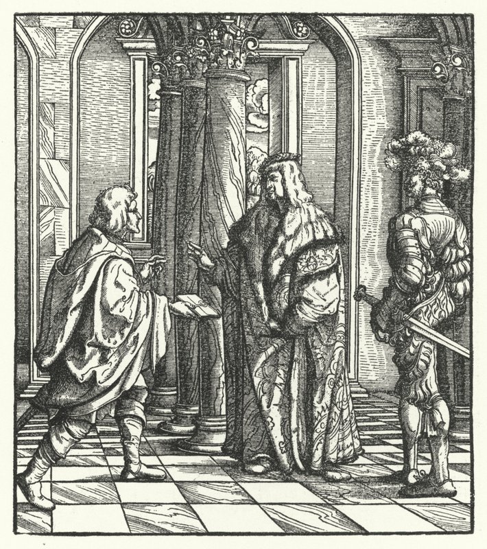 Erkehertug Maximilian av Østerrike mottar samtykke fra Maria av Burgund til hans forslag om ekteskap (gravering) av Hans (after) Burgkmair