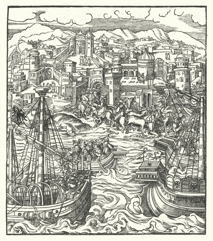 Frederick III, den hellige romerske keiseren, ankommer Roma med sin brud, Eleanor av Portugal av Hans (after) Burgkmair