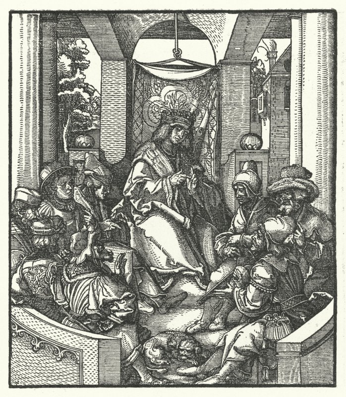 Kong Louis XI av Frankrike forhandler med flamske opprørere av Hans (after) Burgkmair